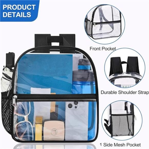 Clear Backpack for Stadium Events Clear Stadium Backpack 12x6x12 Clear Bag - Picture 6 of 7